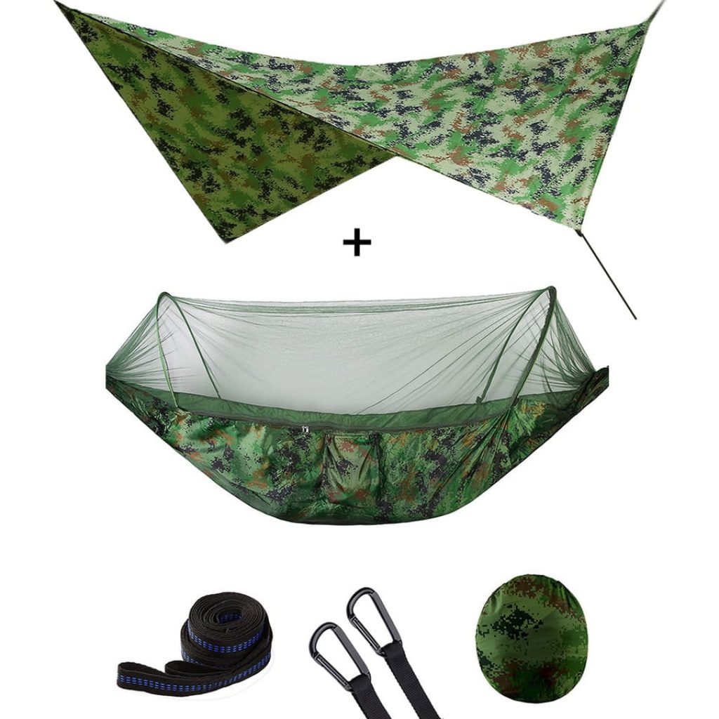 Hamac Tente 4 En 1 Avec Moustiquaire Et Pare-soleil - Léger, Pliable, Capacité 200 Kg - Pour Camping, Jardin - 10