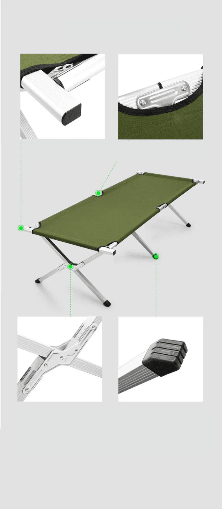 Lit Pliant De Camping Tentock En Aluminium - 180x58 Cm, Pliable, Léger (1.3 Kg), Supporte 200 Kg, Avec Sac De Transport