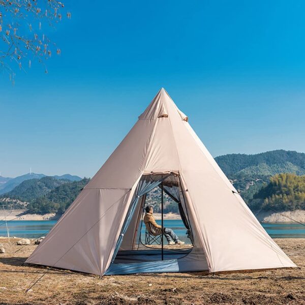 Tente Tipi Familiaux VidaXL – 12 Personnes – Gris Et Orange – Imperméable – Neuf