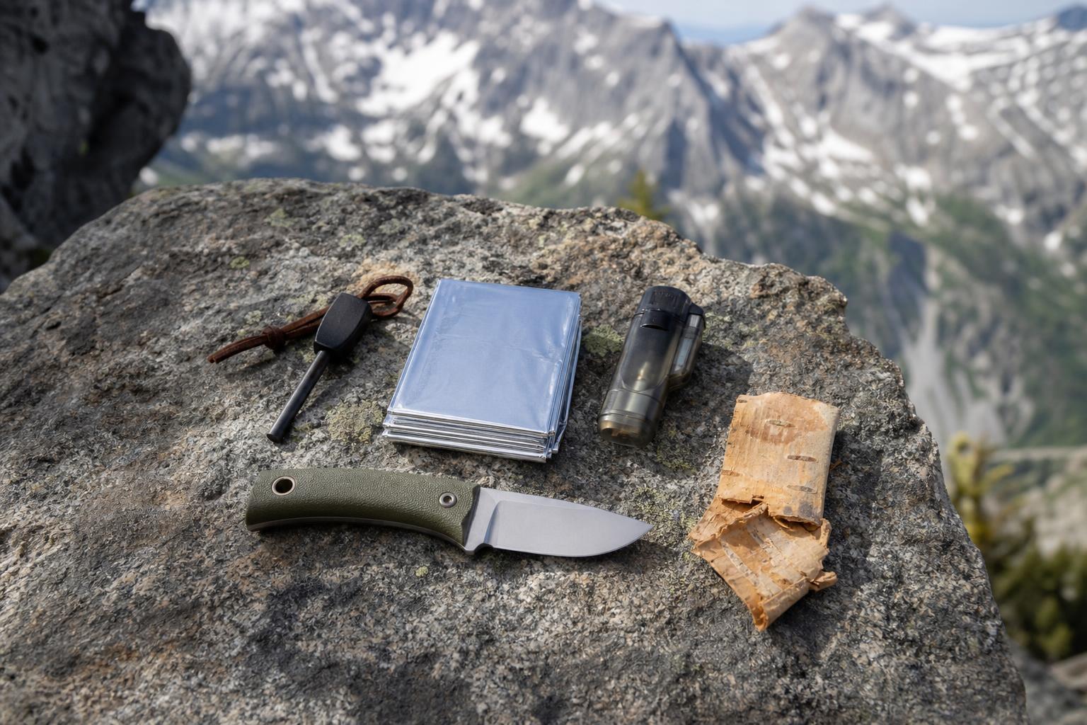 Kit de survie compact avec pierre à feu couverture et briquet tempête