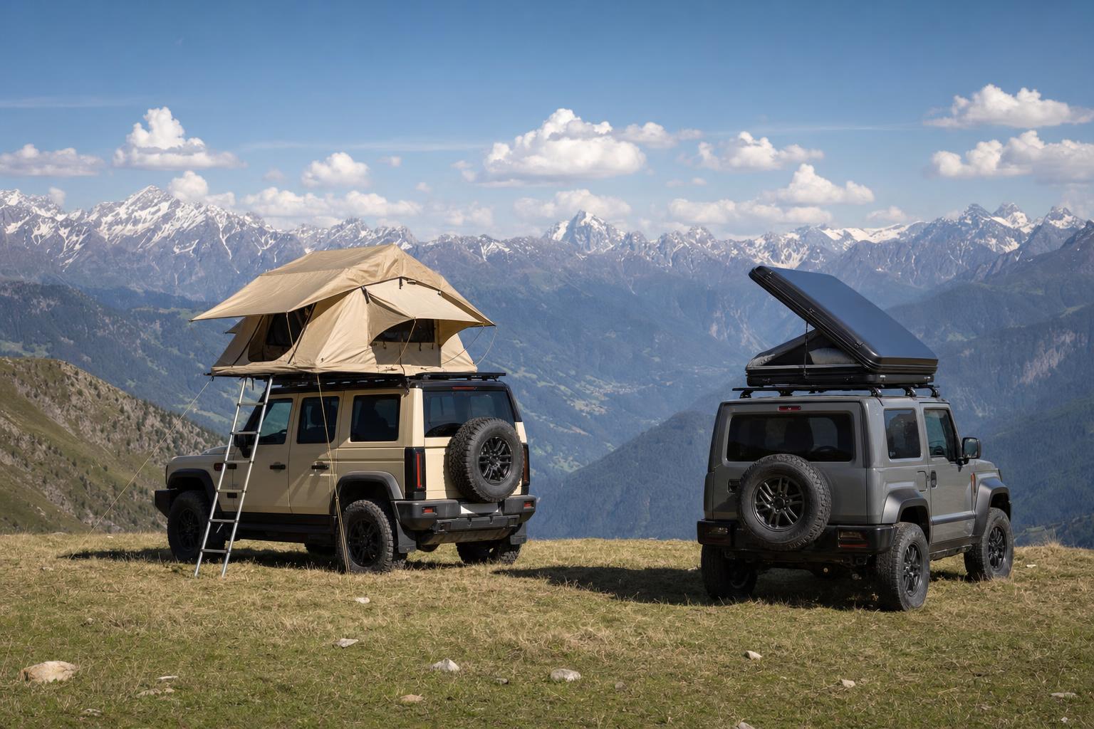 Comparatif tente de toit souple et rigide clamshell en montagne