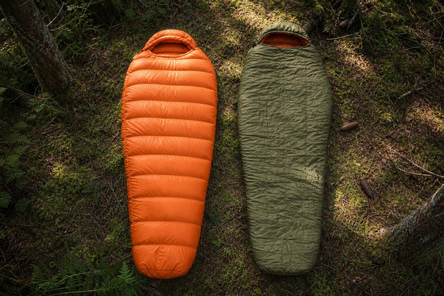 Sac de couchage enfant duvet synthétique comparatif sol forêt