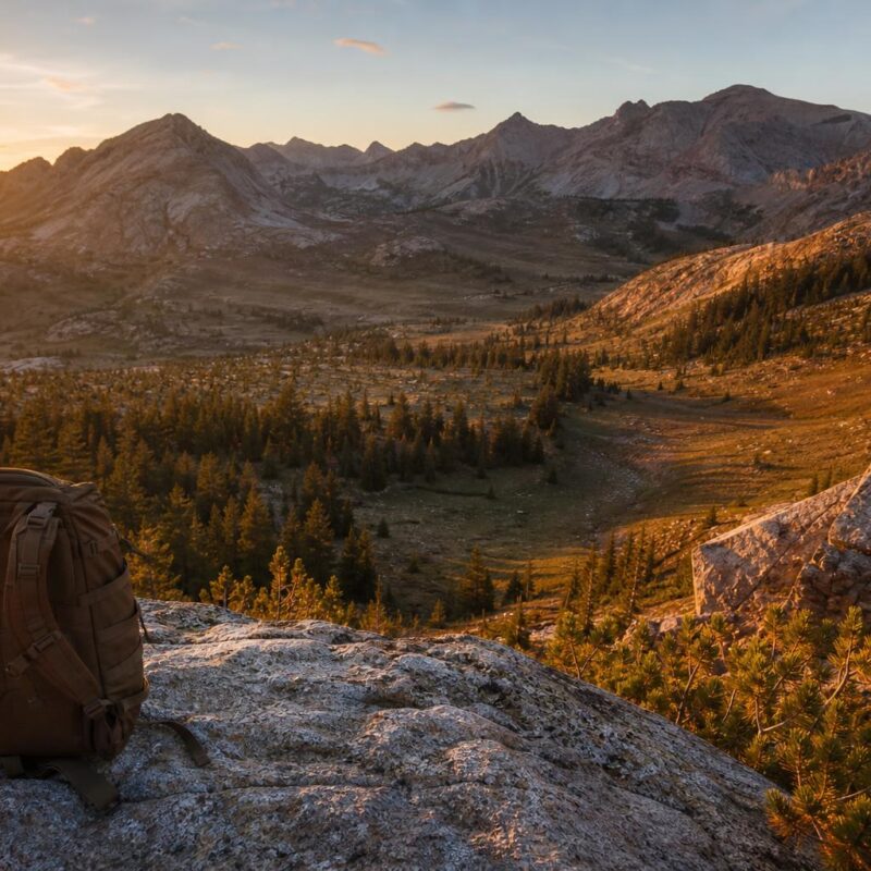 Paysage alpin au coucher du soleil pour choisir emplacement bivouac