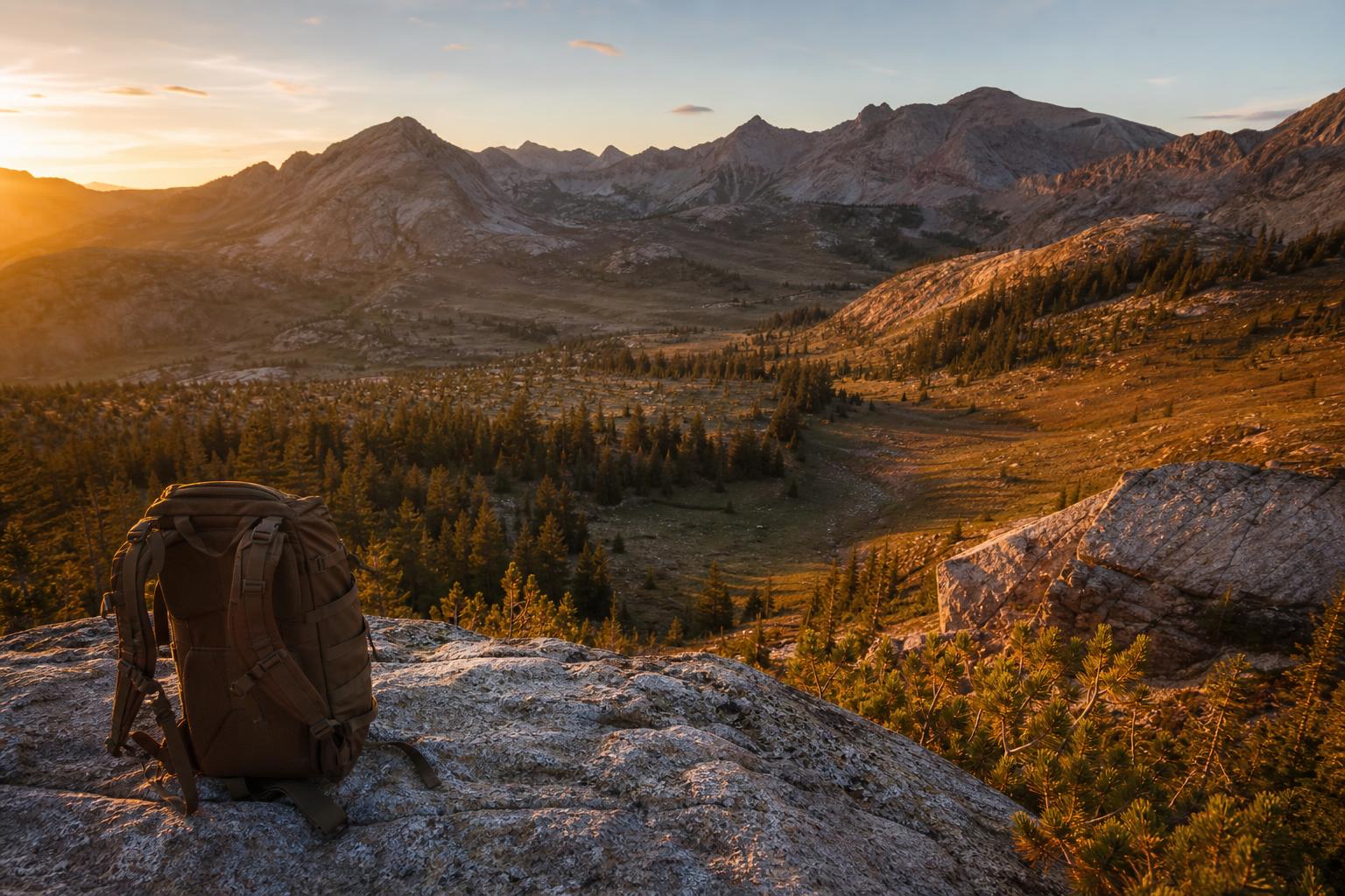 Paysage alpin au coucher du soleil pour choisir emplacement bivouac