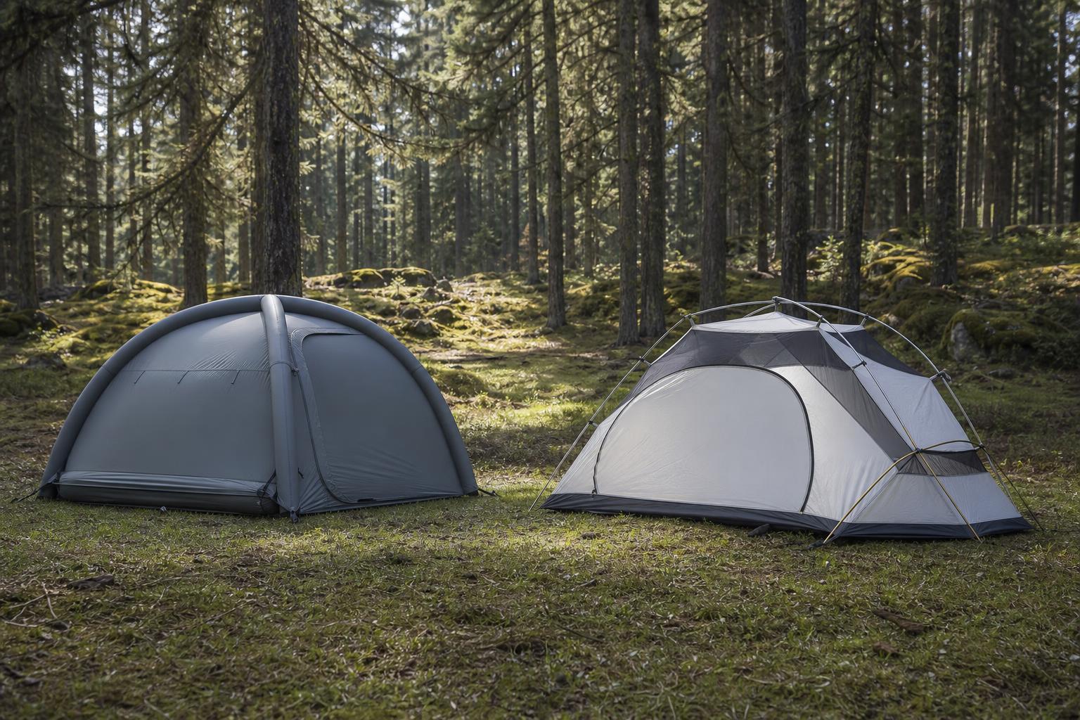 Comparatif tente gonflable et tente arceau classique forêt camping