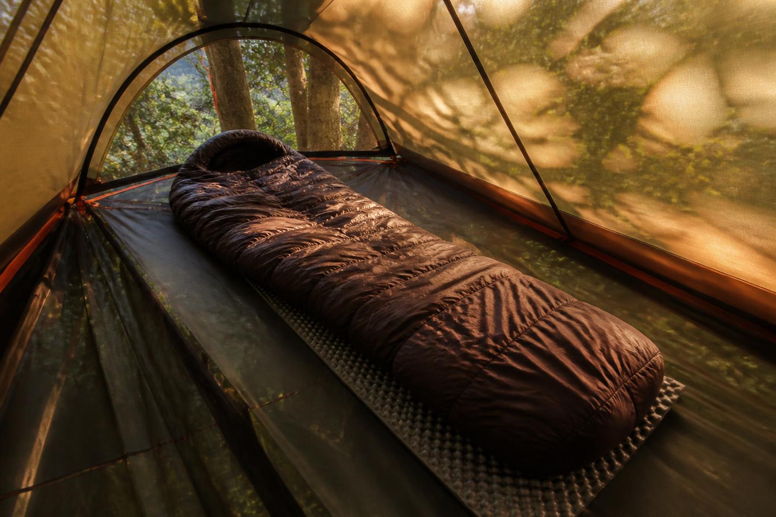 Intérieur tente suspendue sac de couchage matelas isolant bivouac confort