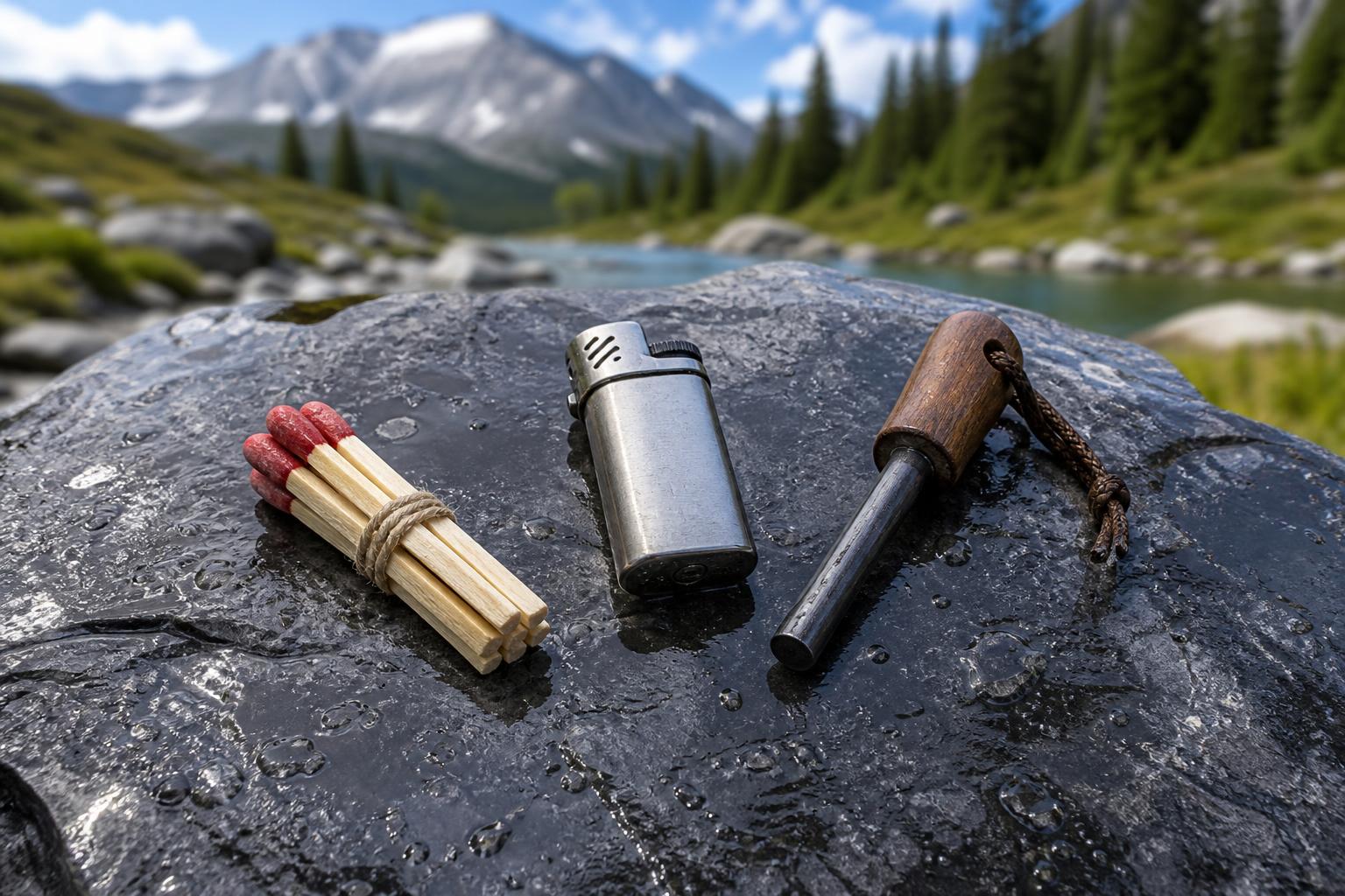 Kit allumage complet allumette survie briquet tempête pierre à feu