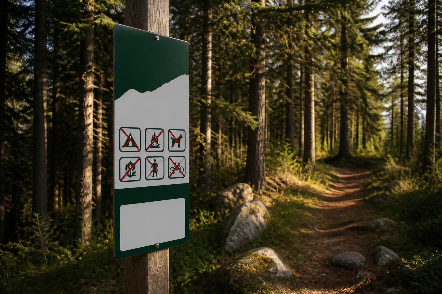 Panneau signalétique zone protégée parc national forêt camping interdit