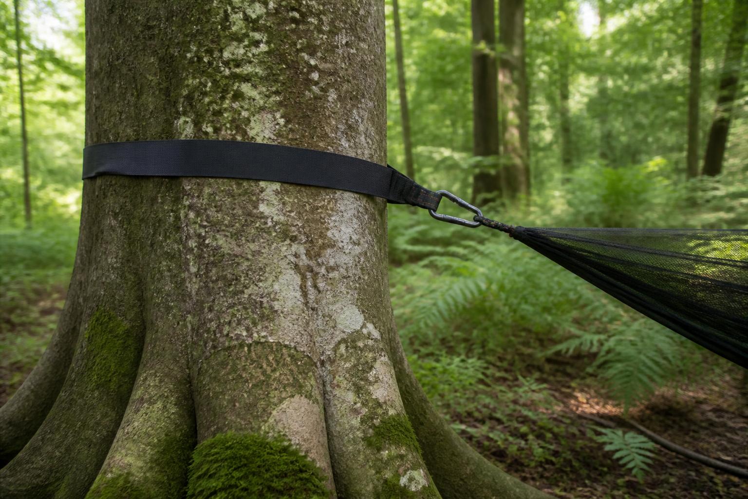 Sangle arbre hêtre installation hamac filet système attache forêt