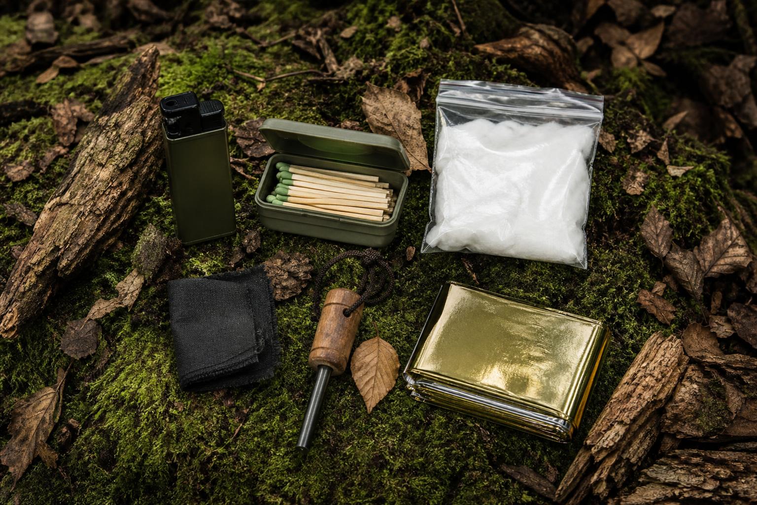 Trousse à feu survie complète briquet allumettes amadou couverture forêt