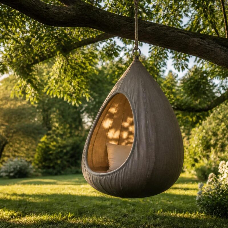 Cacoon suspendu dans un jardin ensoleillé sous un arbre en été